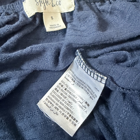 Style & Co. Puffed ruffle short sleeve navy blue top small coastal casual tops - Picture 4 of 7